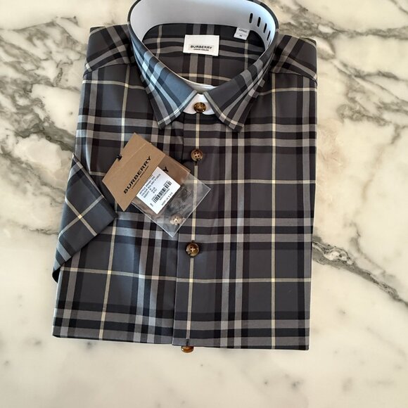 Burberry Men's SHEFFORD Gray Check Short Sleeve Shirt 8084691 - Picture 8 of 14